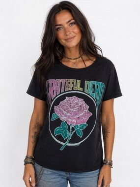 Junk Food Clothing Grateful Dead Rose Graphic Band Tee XS Black